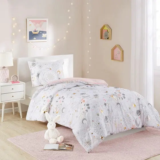 Starry Sky Metallic Printed Comforter Set Blush/Gold Twin