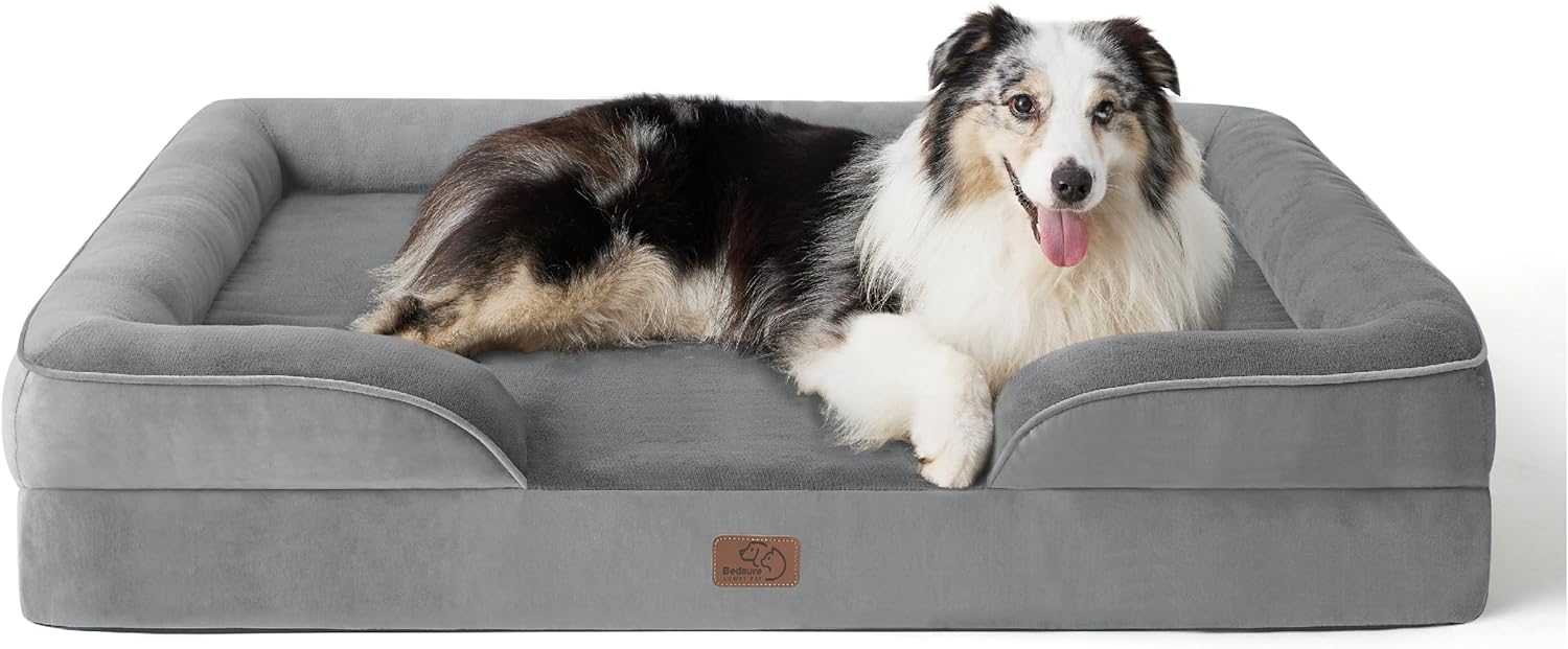 Bedsure Orthopedic Dog Bed for Extra Large Dogs - XL Washable Dog Sofa Bed Large, Supportive Foam Pet Couch Bed with Removable Washable Cover, Waterproof Lining and Nonskid Bottom, Grey