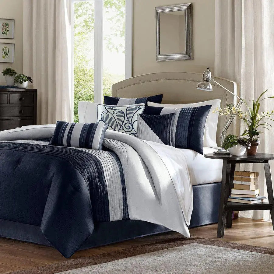 Amherst Coastal 7 Piece Comforter Set Navy Cal King