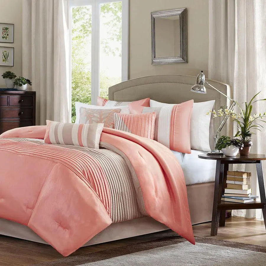 Amherst King 7 Piece Transitional Comforter Set Coral