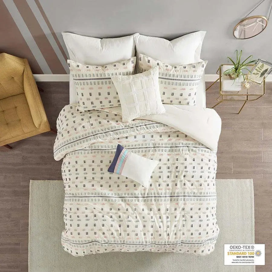 Auden Full/Queen 5 Piece Cotton Modern & Contemporary Jacquard Comforter Set Aqua
