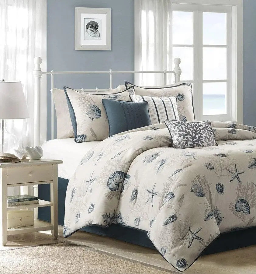 Bayside 7 Piece Comforter Set Blue Queen