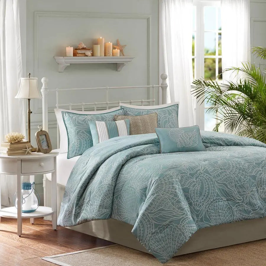 Carmel 7 Piece Comforter Set Blue Queen
