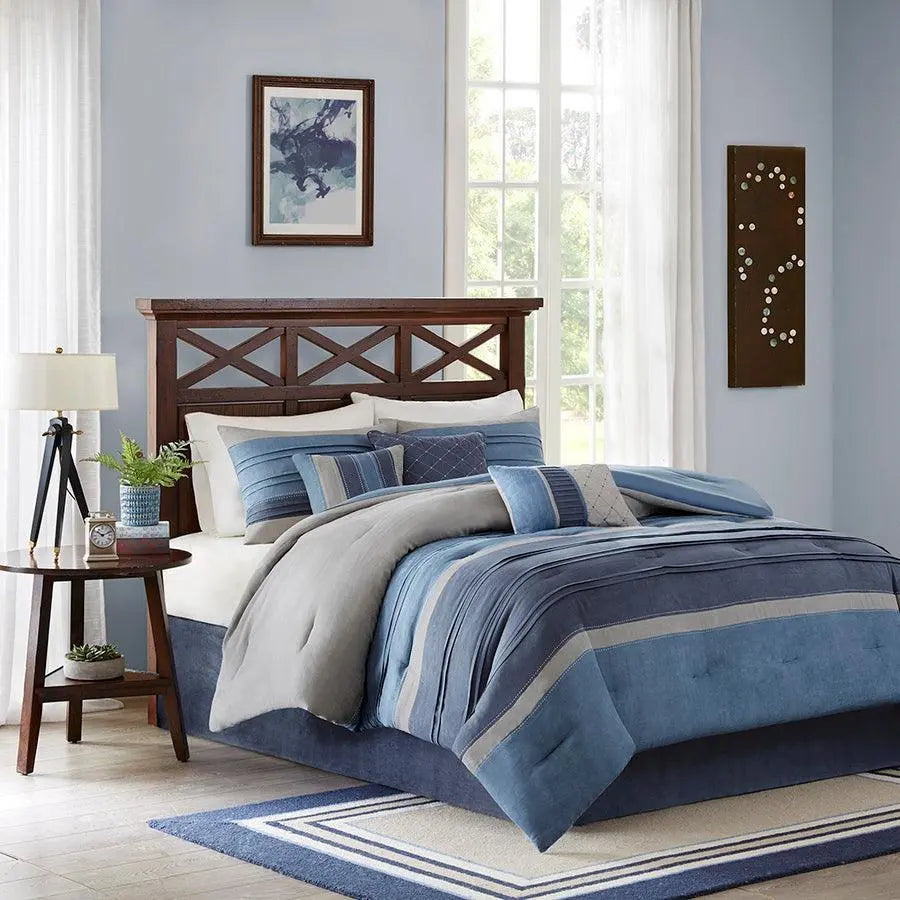 Collins Casual 7 Piece Comforter Set Navy King