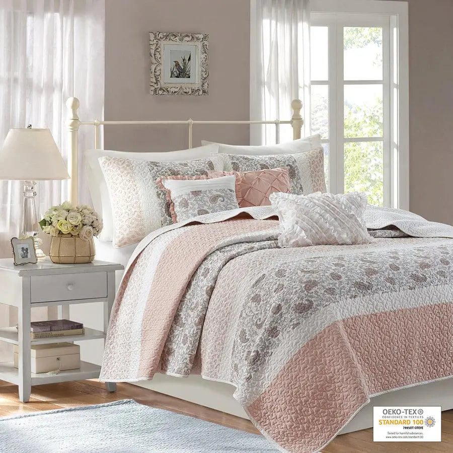 Dawn King/California King 6 Piece Cotton Percale Reversible Coverlet Set Blush