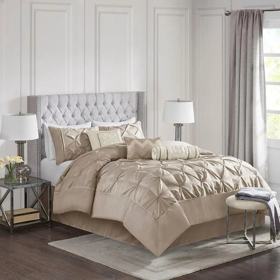 Laurel Coastal 7 Piece Tufted Comforter Set Taupe Cal King