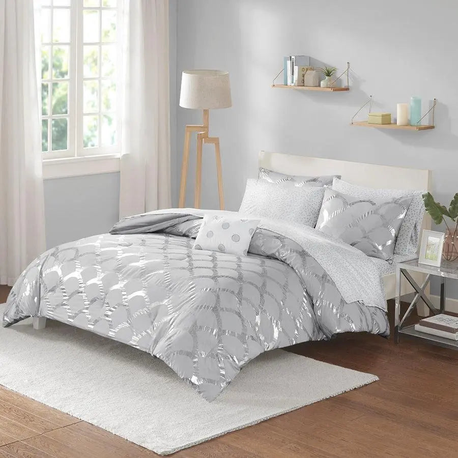 Lorna 26"W Comforter and Sheet Set Gray Full
