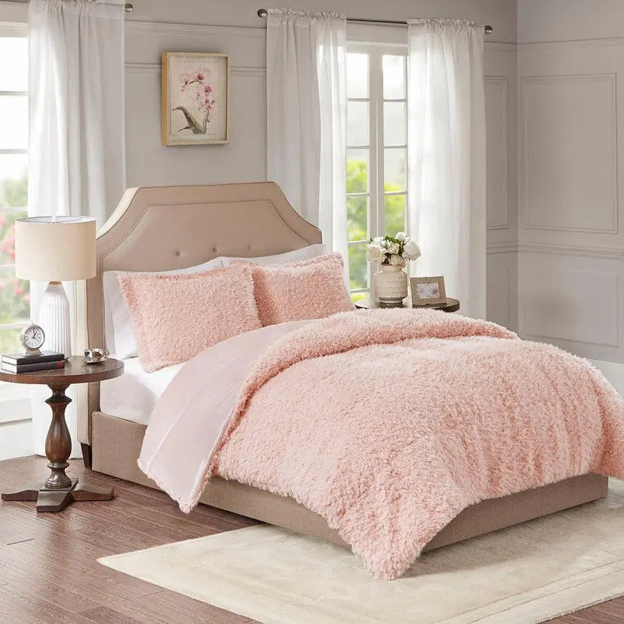 Nova Modern Faux Mohair Reverse Faux Mink Comforter Set Blush King/Cal King