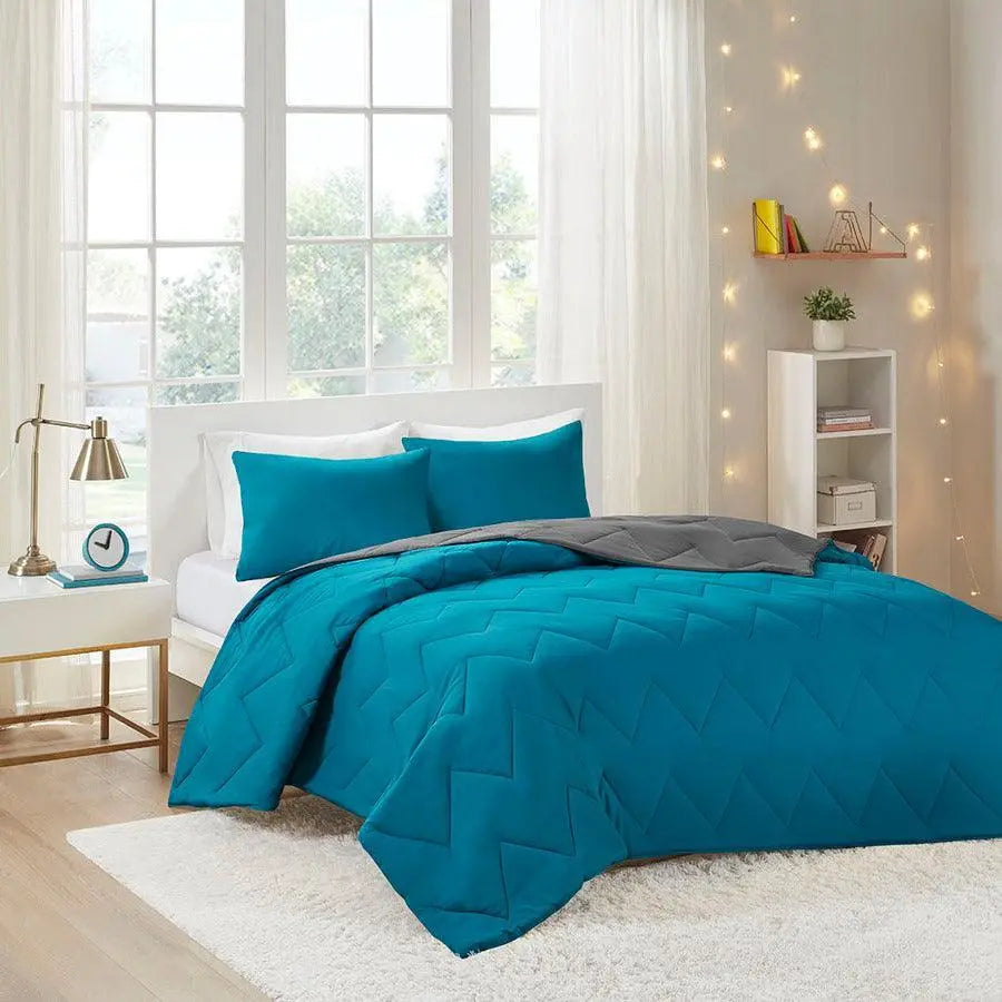 Trixie Global Inspired Reversible Comforter Mini Set Teal Full/Queen