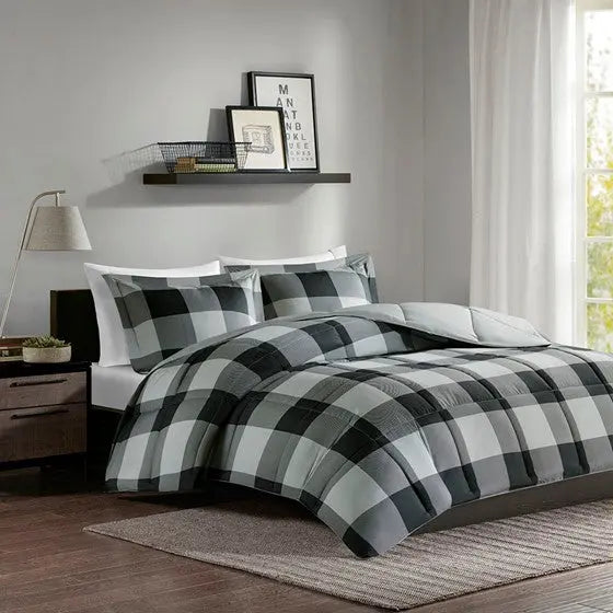 3M Scotchgard Down Alternative Comforter Mini Set Grey/Black Cal King