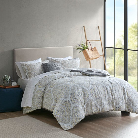 6 Piece Comforter Set with Bed Sheets Yellow Queen