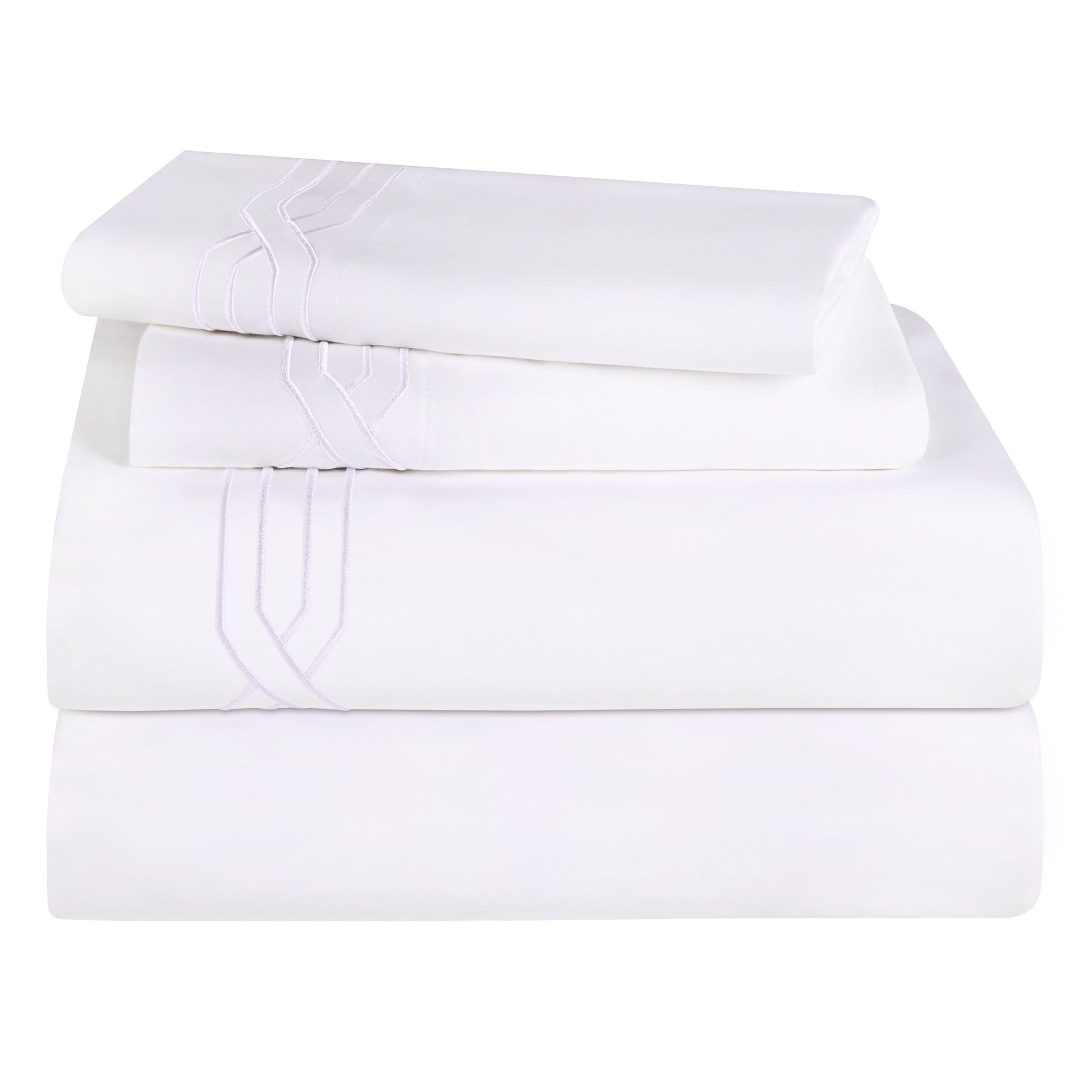 1200 Thread Count Egyptian Cotton Embroidered Geometric Bed Sheet Set - White/White
