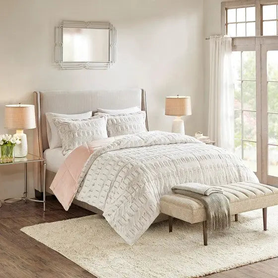 Back Print Long Fur Comforter Mini Set Blush Full/Queen