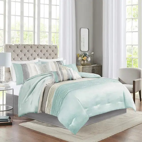 7 Piece Comforter Set Aqua Queen