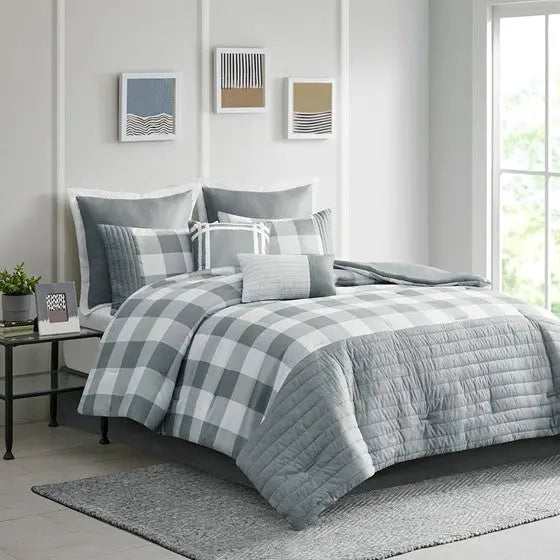 8 Piece Comforter Set Grey Cal King