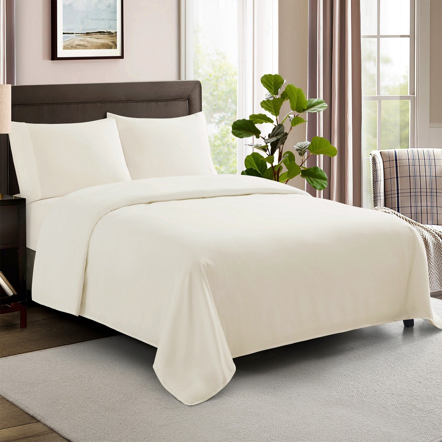 600Tc Made In Egypt Sateen Cotton Bed Sheet Set Ivory Bed