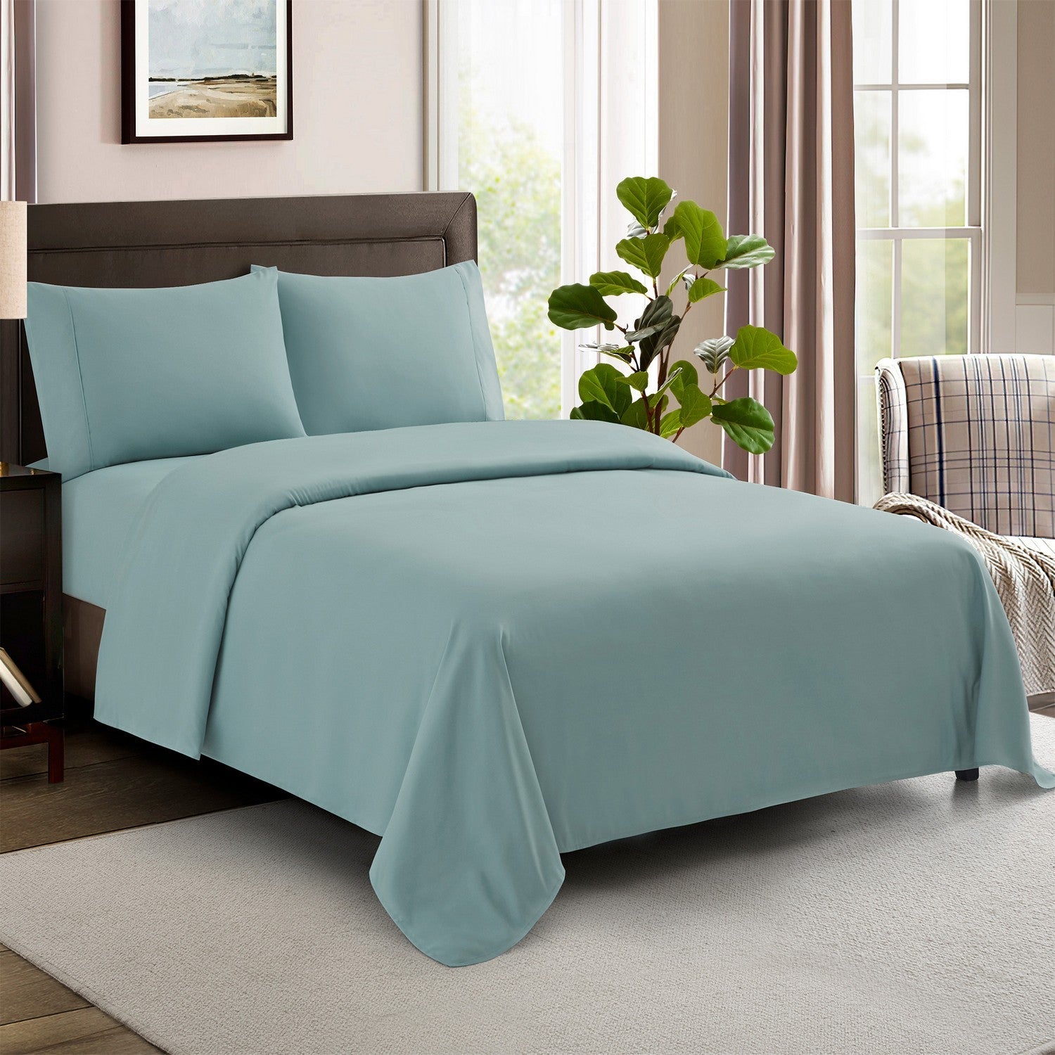 600Tc Made In Egypt Sateen Cotton Bed Sheet Set Misty Blue Bed