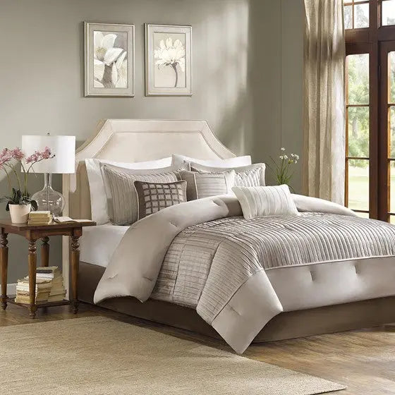 7 Piece Comforter Set Taupe Queen