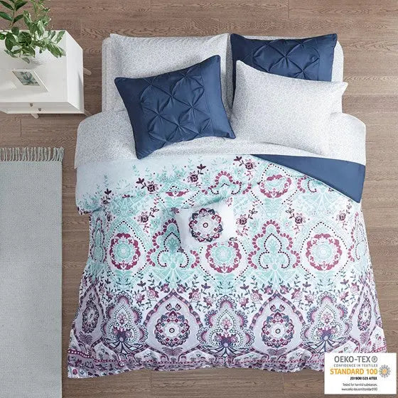 Boho Comforter Set with Bed Sheets Purple Twin
