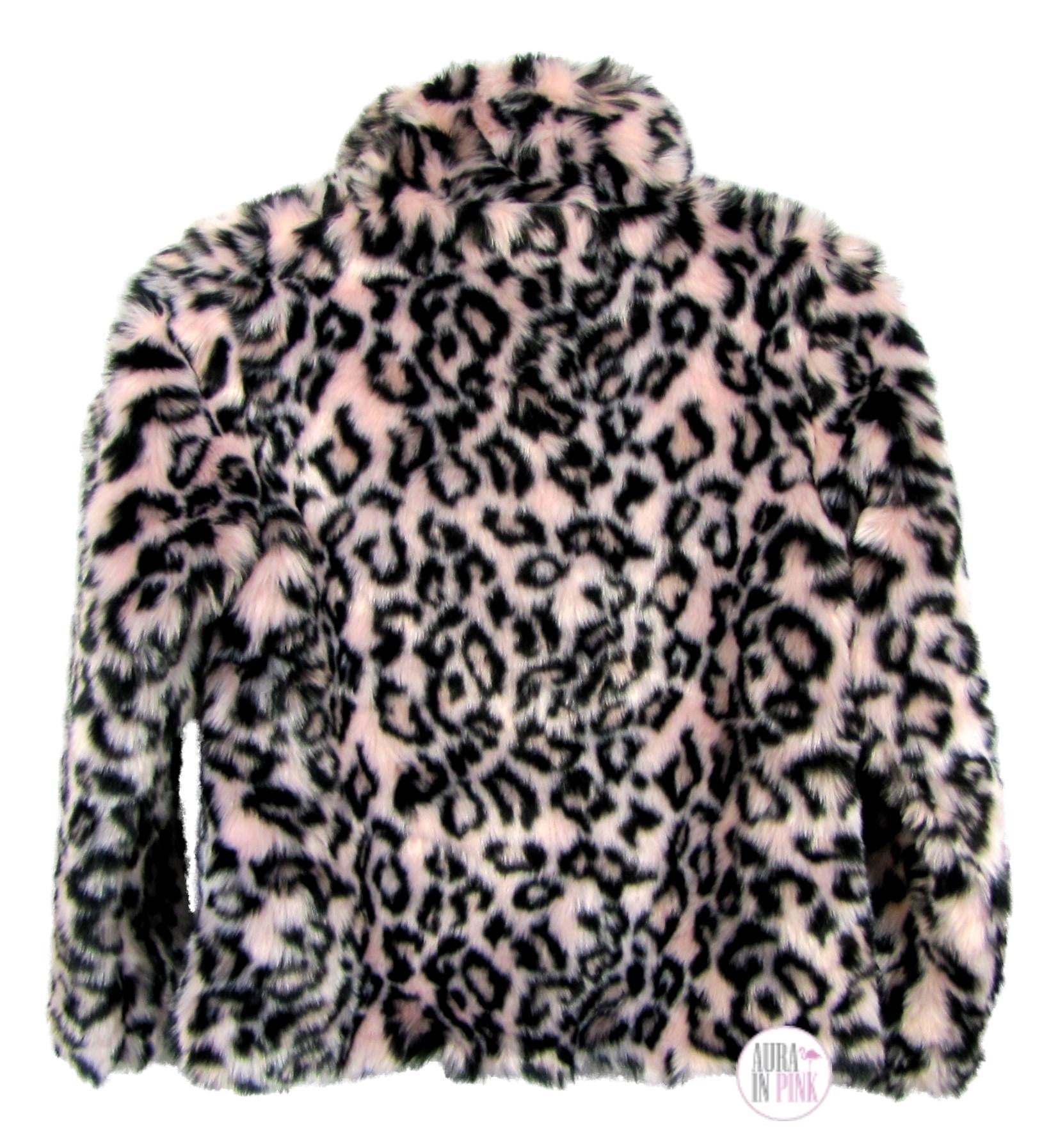Aqua Girl Pink Leopard Print Faux Fur Plush Coat