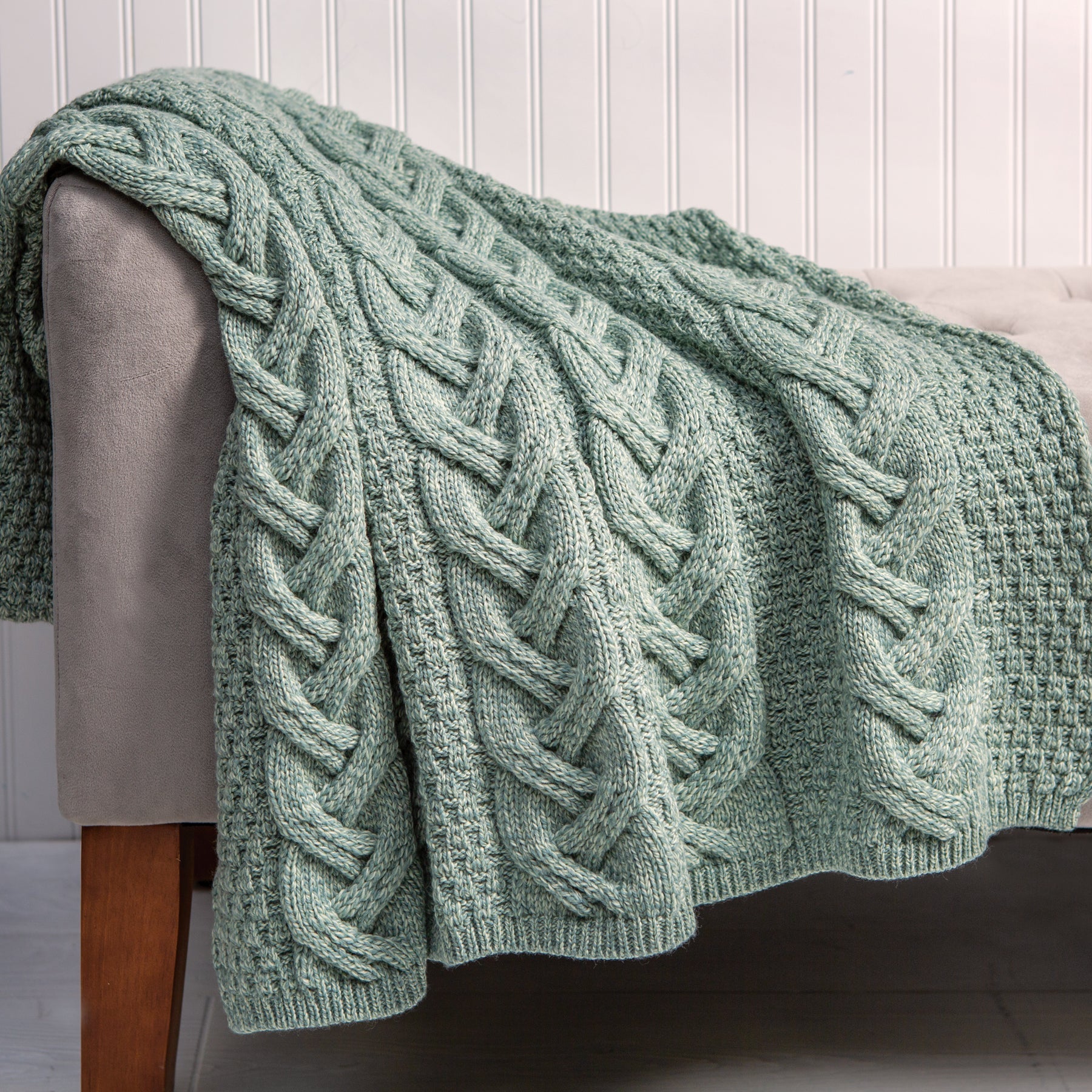 Aran Knit Wool Blanket- Seafoam