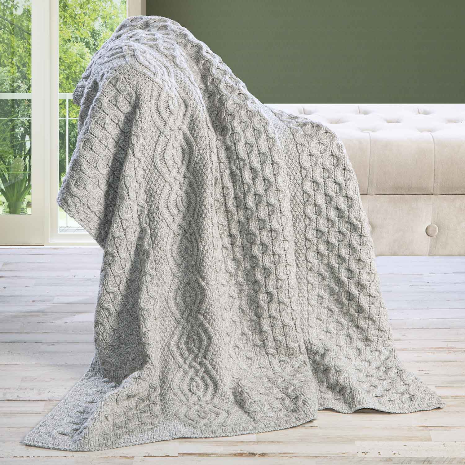 Aran Knit Honeycomb Throw Blanket- Oatmeal