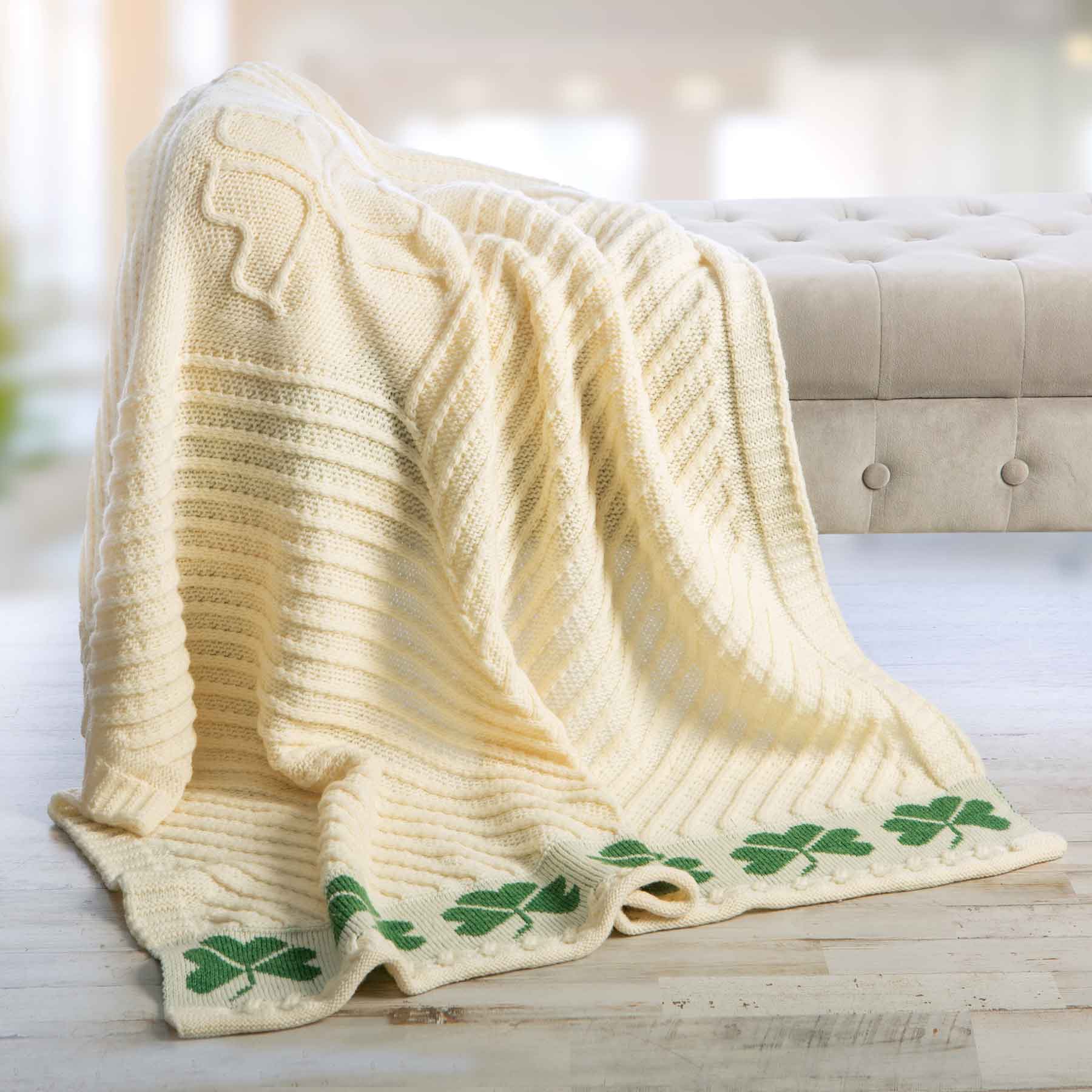 Aran Knit Shamrock Wool Throw Blanket