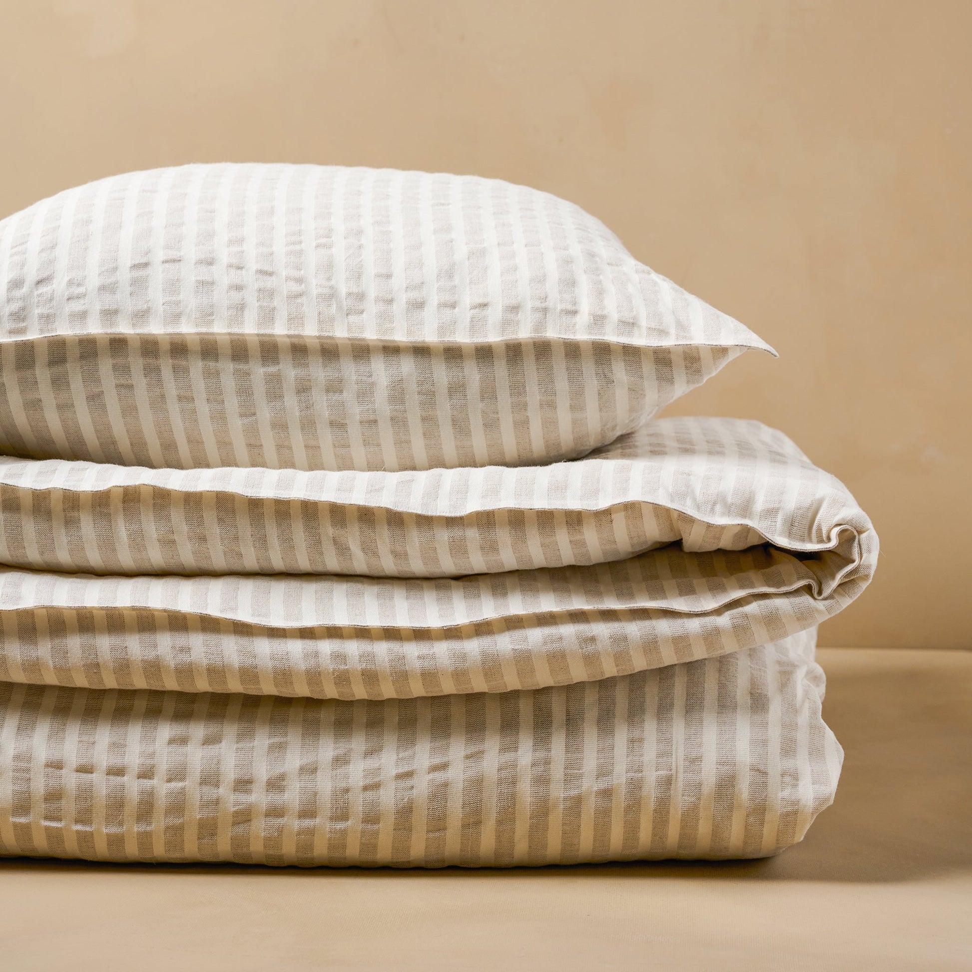 Antique White + Oatmeal Stripe Linen Cotton Duvet