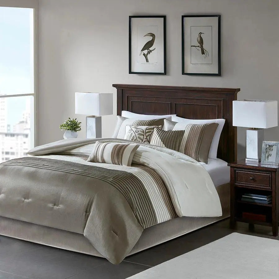 Amherst Global Inspired 7 Piece Comforter Set Natural Queen