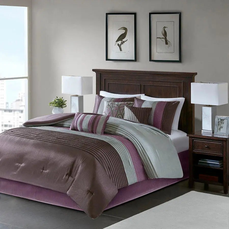 Amherst Transitional 7 Piece Comforter Set Purple King
