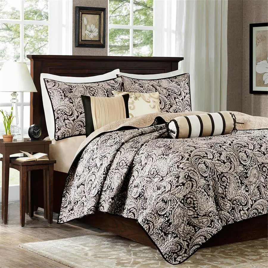 Aubrey King/California King 6 Piece Reversible Coverlet Set Black
