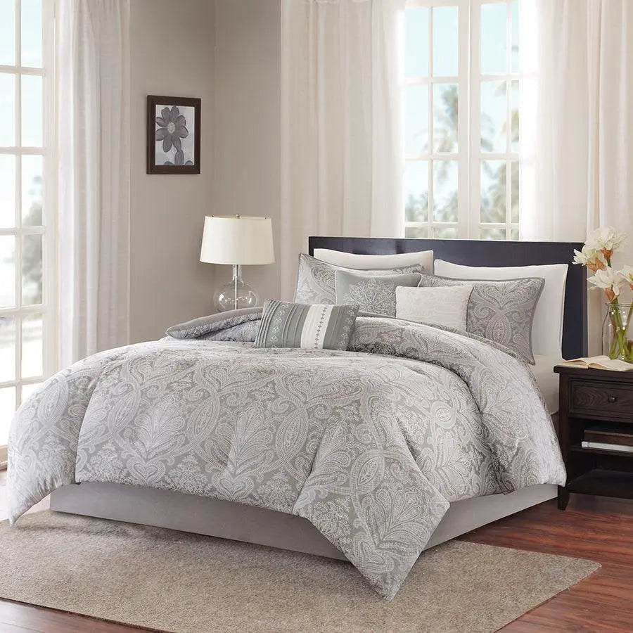 Averly Global Inspired 7 Piece Comforter Set Gray Cal King