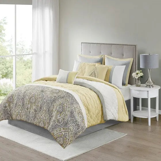 8 Piece Comforter Set Yellow Queen