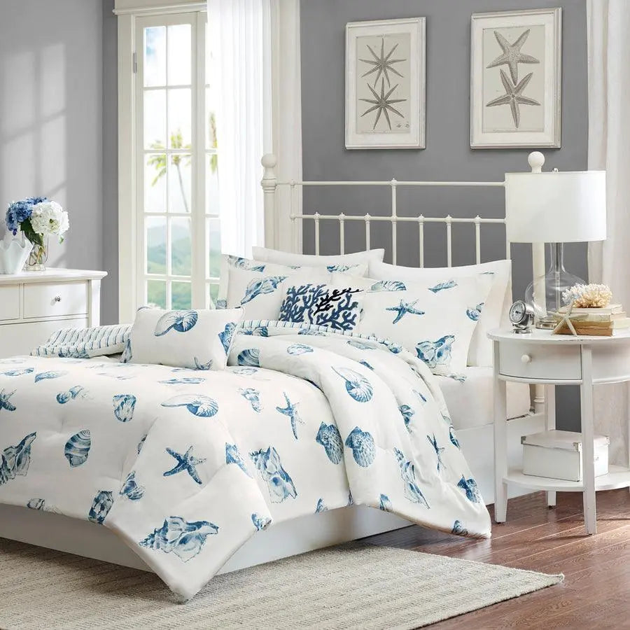 Beach Glam House Comforter Set Blue Queen