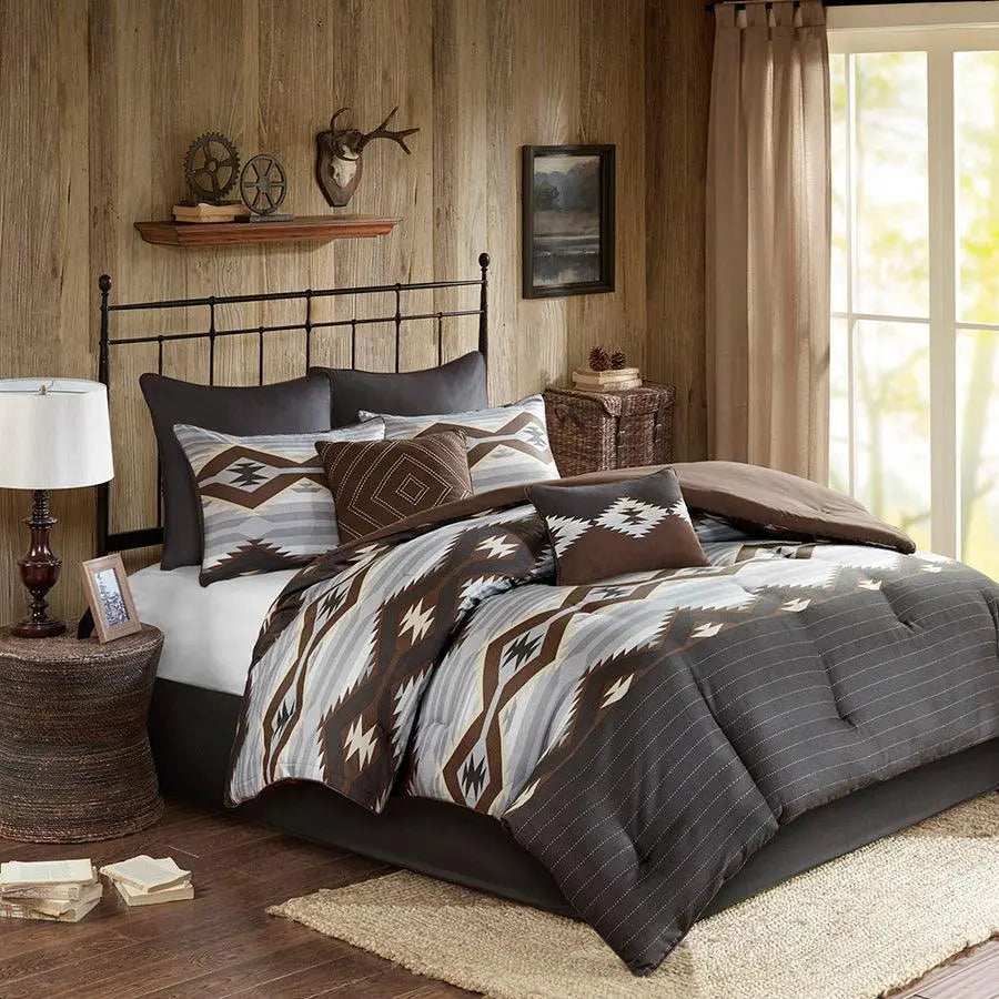 Bitter Creek Lodge Cabin Oversized Comforter Set Gray & Brown Queen