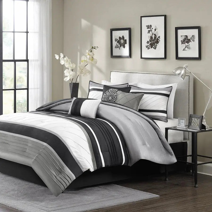 Blaire Cal King 100% Polyester Polyoni Pieced 7pcs Comforter Set Gray
