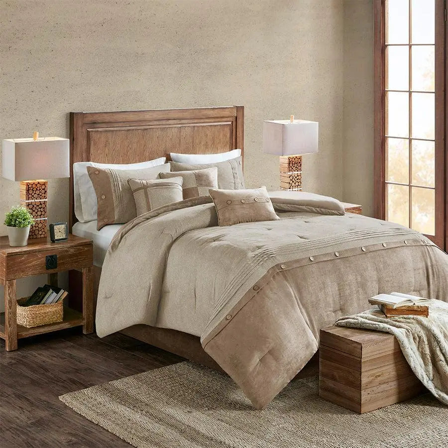 Boone 7 Piece Faux Suede Comforter Sets Tan