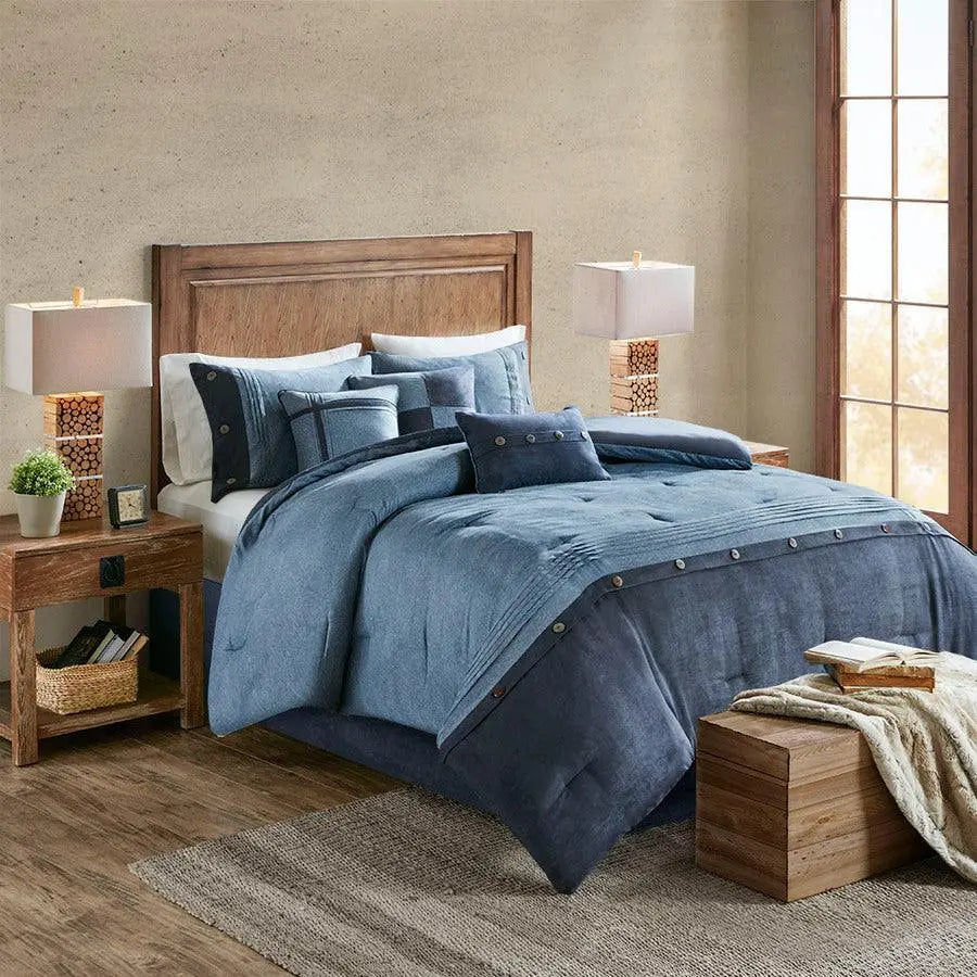 Boone King 7 Piece Faux Suede Comforter Set Dark Navy
