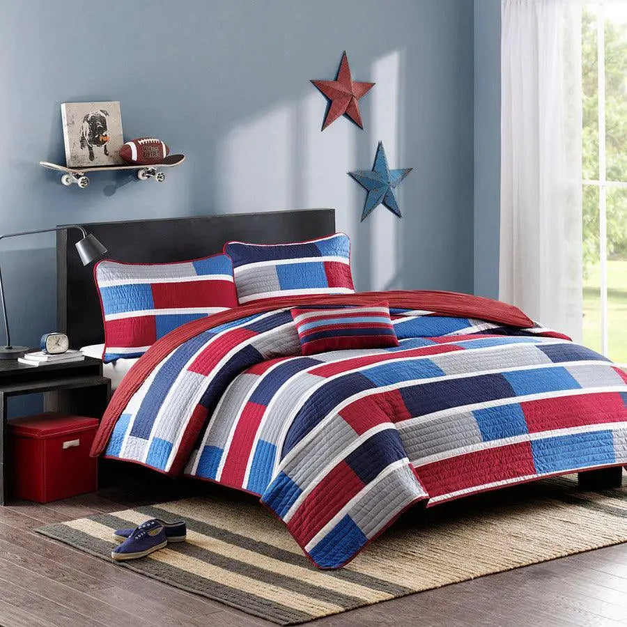 Bradley Twin/Twin XL Reversible Coverlet Set Navy & Red