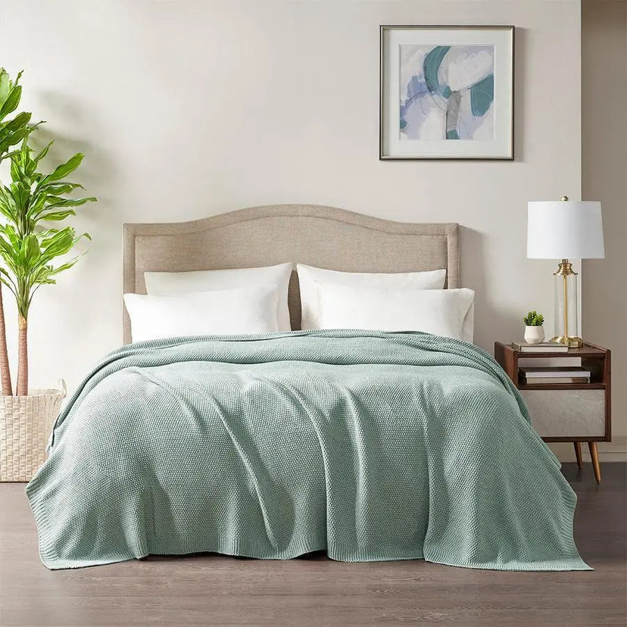 Bree Mid-Century Knit Blanket Full/Queen Aqua