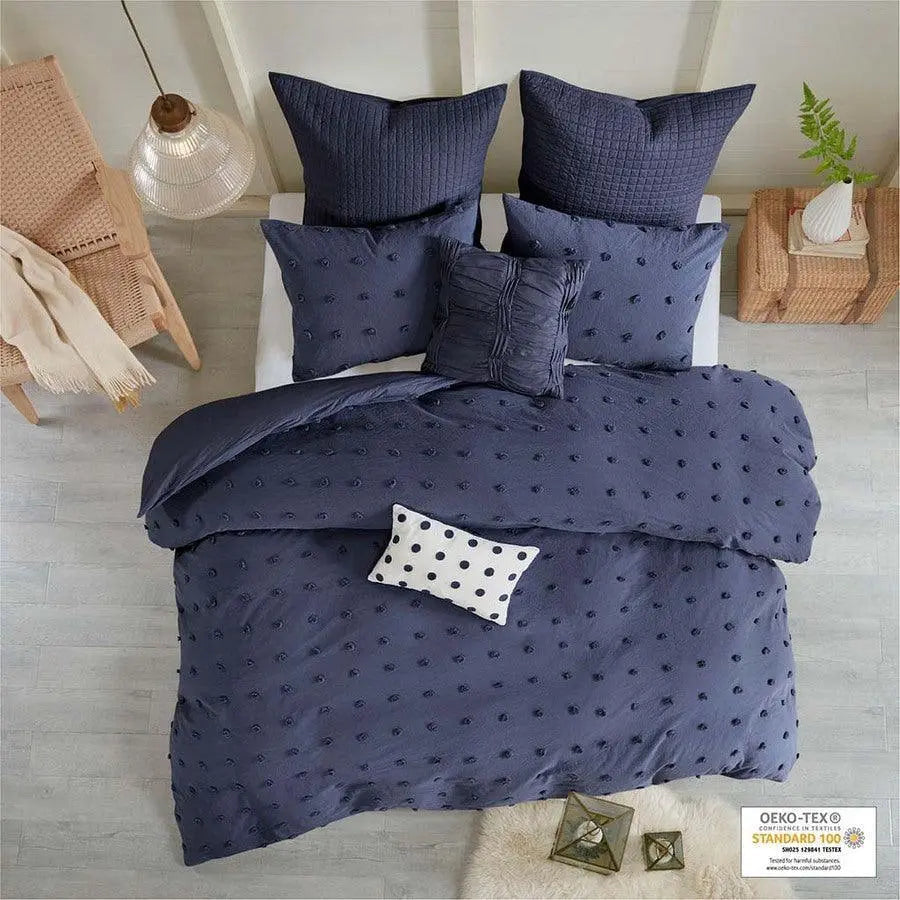 Brooklyn King/California King Cotton Jacquard Shabby Chic Comforter Set Indigo Blue