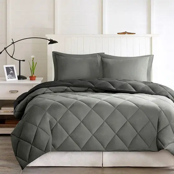 3M Scotchgard Diamond Quilting Reversible Down Alternative Comforter Set Black/Grey King