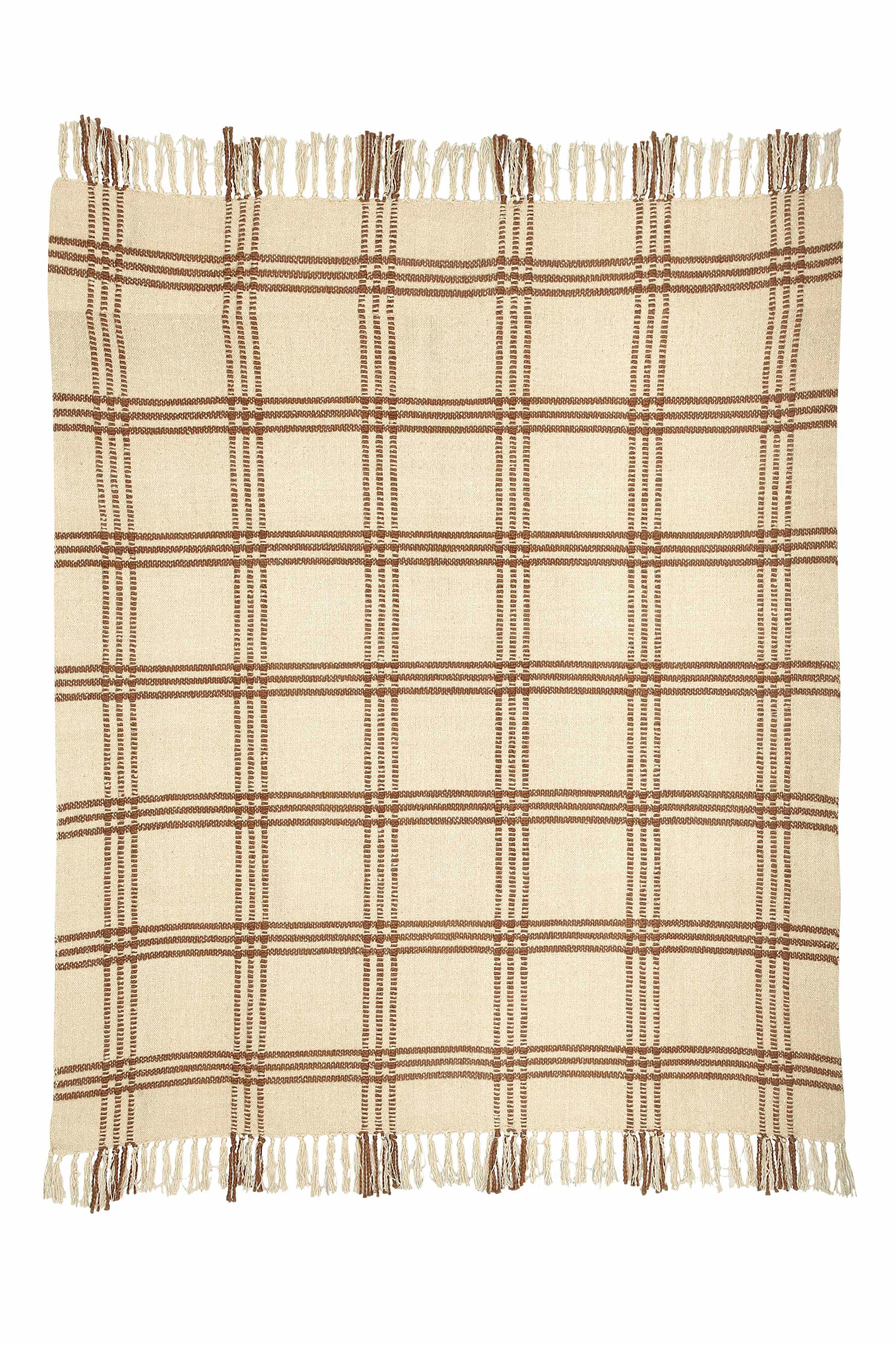 Casa Amarosa Cotton Boucle Large Check Pattern Throw Blanket - Brown THROWS Casa Amarosa