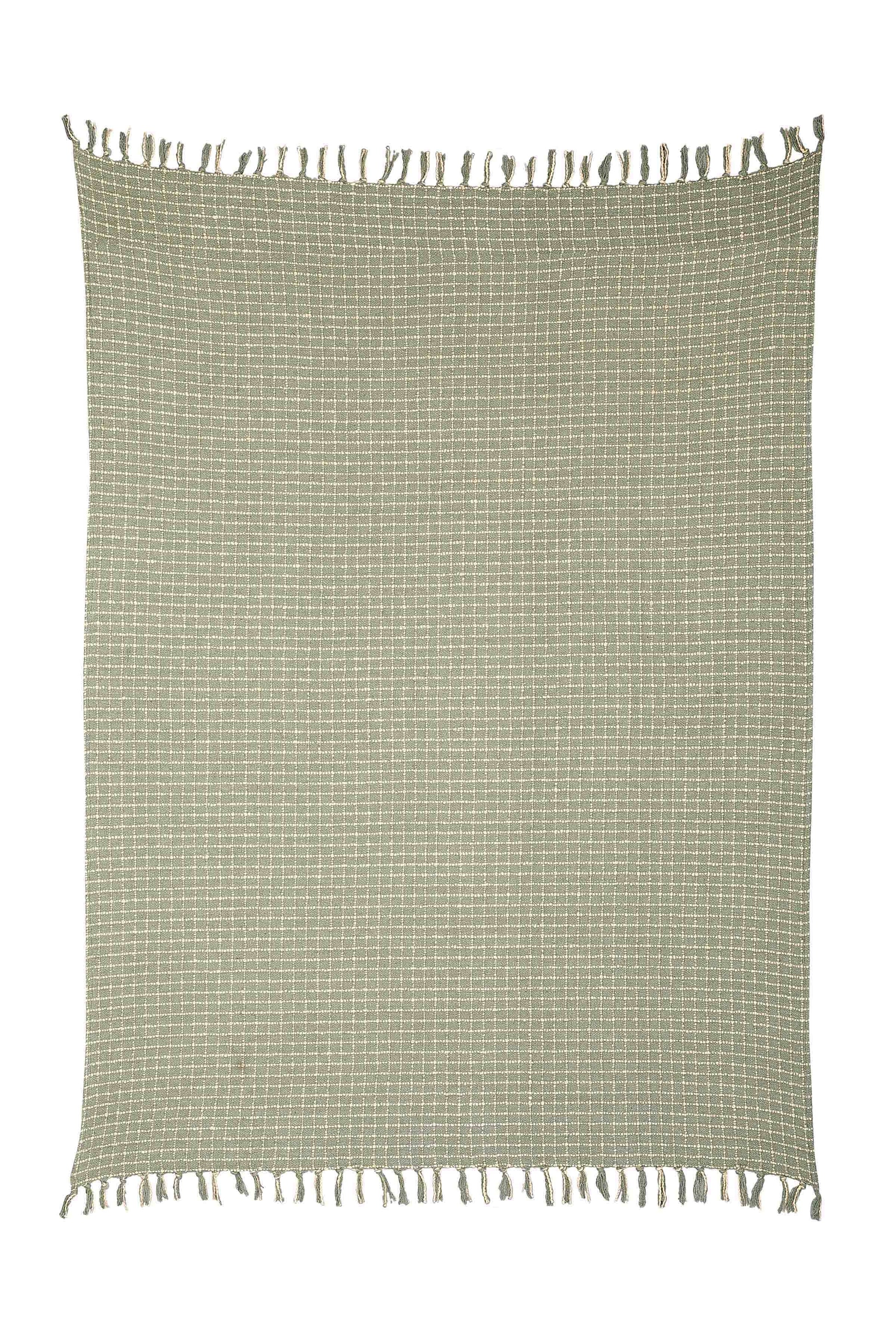Casa Amarosa Cotton Boucle Small Check Pattern Throw Blanket - Sage Ivory THROWS Casa Amarosa
