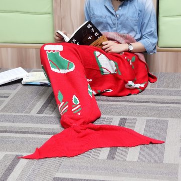 175x90cm Christmas Knitted Mermaid Tail Blanket - Super Soft Handmade Crochet Throw for Sofa and Bed