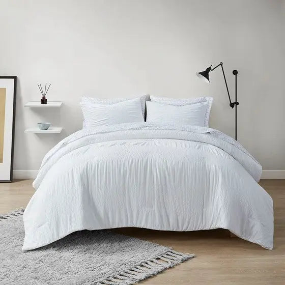 7 Piece Comforter Set with Bed Sheets White Cal King
