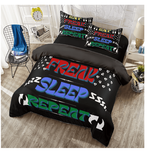 BLACK - "Eat Freak Sleep Repeat" Four-piece Duvet Cover Set - bedding at TFC&H Co.