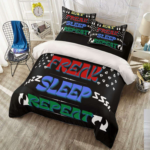WHITE - "Eat Freak Sleep Repeat" Four-piece Duvet Cover Set - bedding at TFC&H Co.