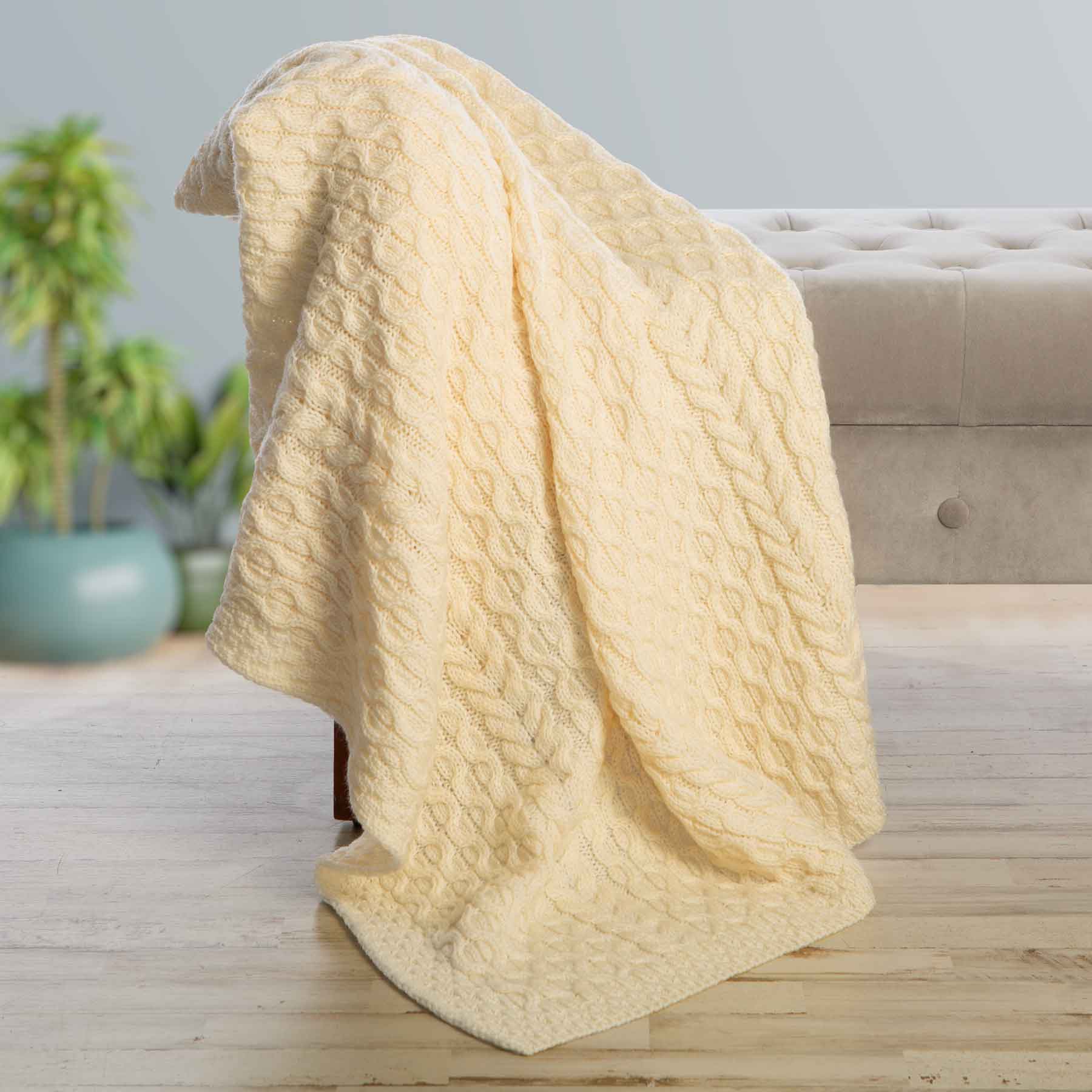 Aran Fisherman Honeycomb Blanket- Cream